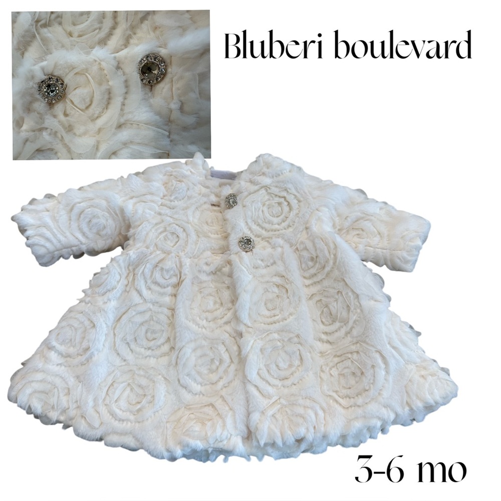 Blueberi Boulevard White Floral rose infant 3-6 mo off white dress lace Coat - Picture 1 of 4